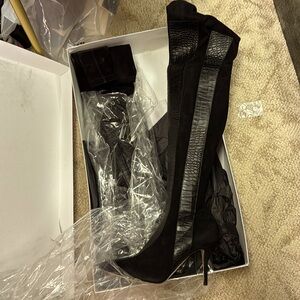 Brand new Black suede/croc print thigh high boots